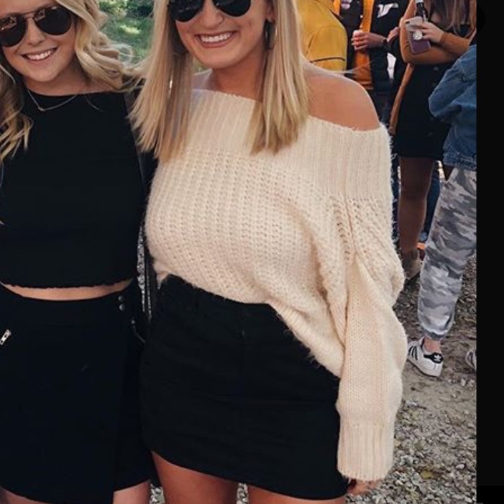 Fuzzy Off the Shoulder Cream Sweater